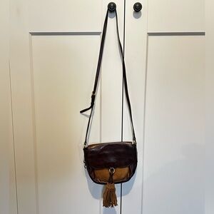 FRYE Clara Saddle Dark Brown Leather Crossbody Bag with Tassel